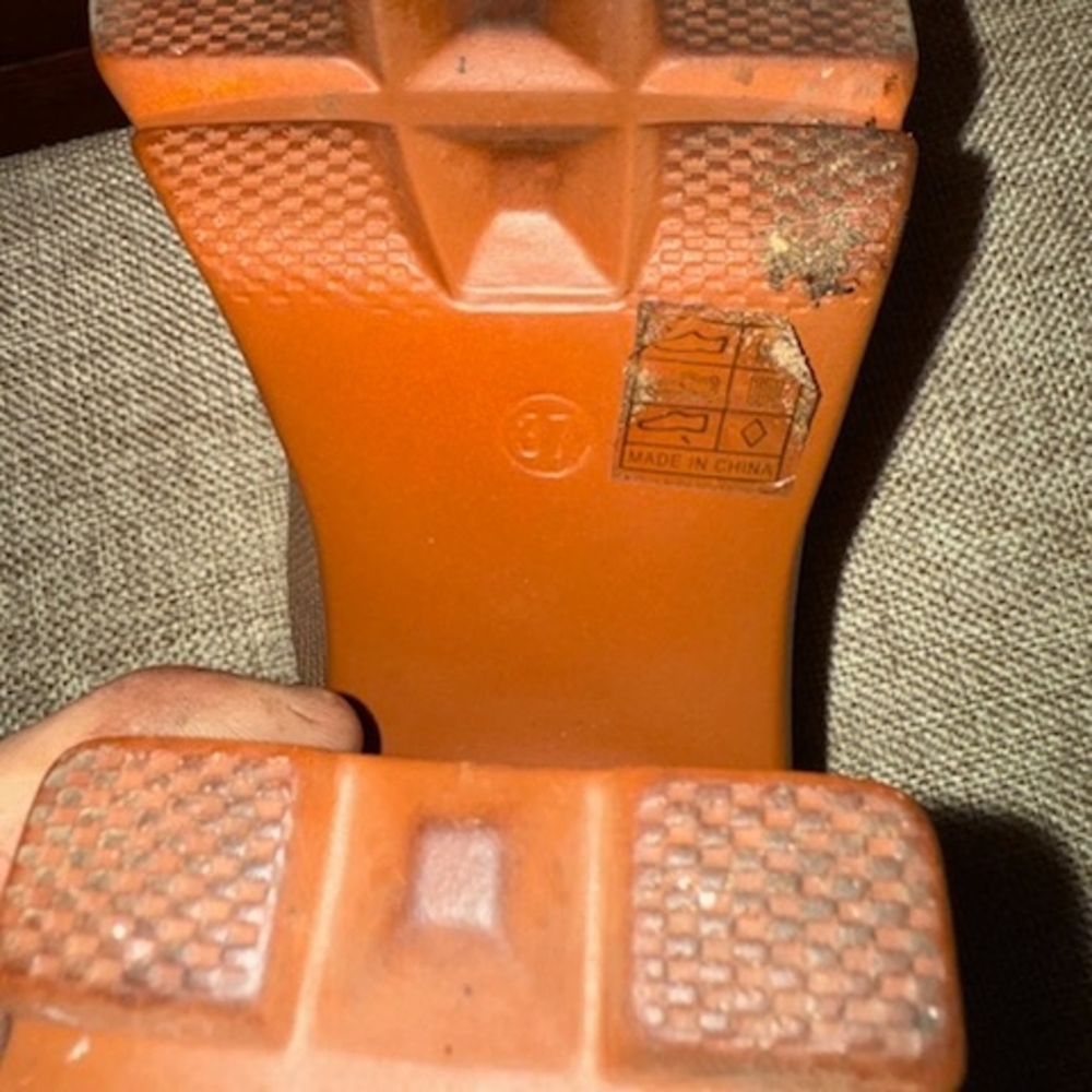 Source Unknown Tan Platform Boots With Striped De… - image 2